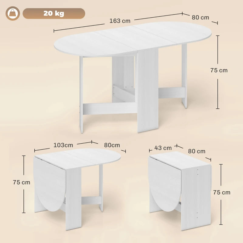Folding Drop Leaf Dining Table for Small Spaces - Oval Ash Wood-Effect Tabletop for Dining Room
