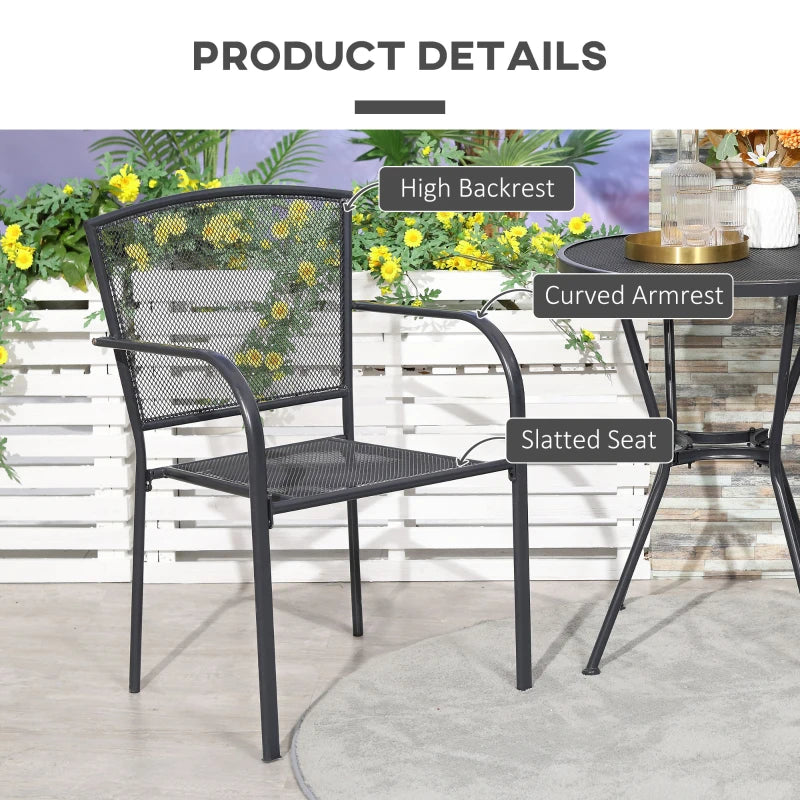 Grey Metal Garden Dining Chairs Set of 2 - Outdoor Patio Furniture