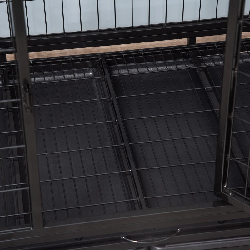 43" Heavy Duty Metal Dog Crate with Tray & Wheels - Large Black Pet Kennel for Dogs