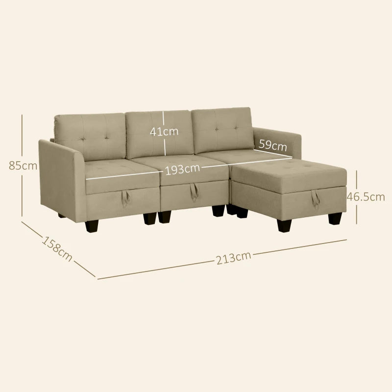 Light Brown 'L' Shape Modular Sofa with Storage for Stylish Living Rooms