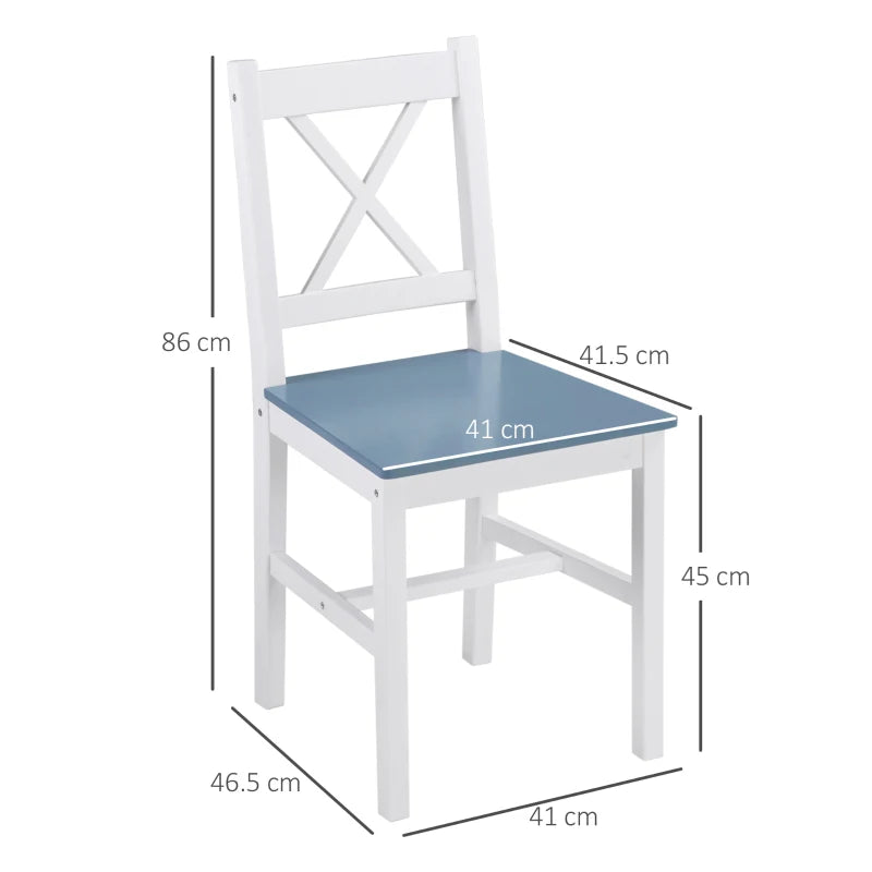 Set of 2 White Pine Wood Dining Chairs with Cross Back Design - Solid Kitchen & Living Room Seating