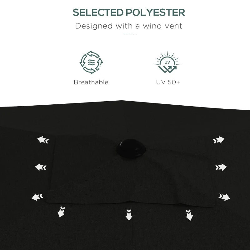 Black Rectangular Garden Parasol Umbrella, 2x3m, Crank Tilt, Aluminium Pole