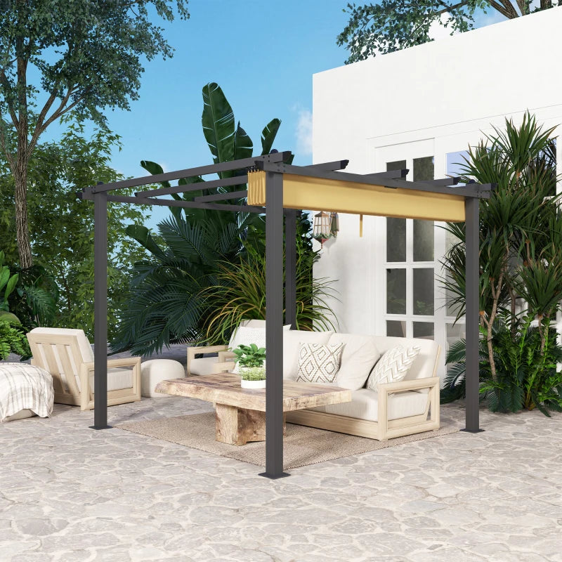 3m x 3m Khaki Aluminium Pergola with Retractable Roof