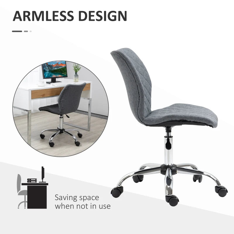 Vinsetto Armless Adjustable Office Chair - Swivel Computer Chair with Rolling Wheels & Linen Fabric Back Support - Grey