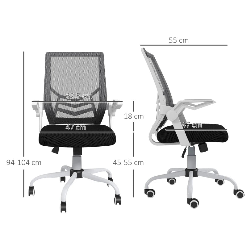 Vinsetto Ergonomic Mesh Office Chair with Flip-up Armrests, Lumbar Support & Swivel Wheels - Black Computer Desk Chair