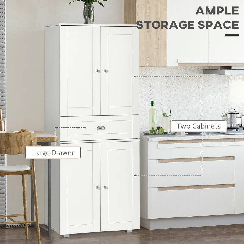 Freestanding Tall Kitchen Storage Cabinet with Drawer and Adjustable Shelves for Dining Room