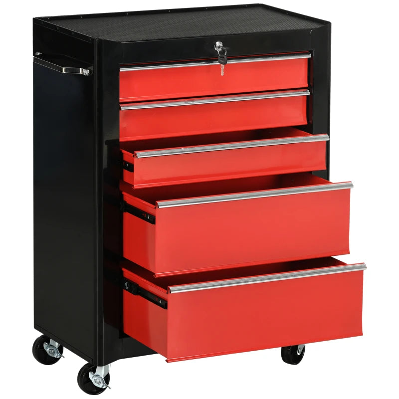 Black & Red Metal Tool Chest With Wheels & Key