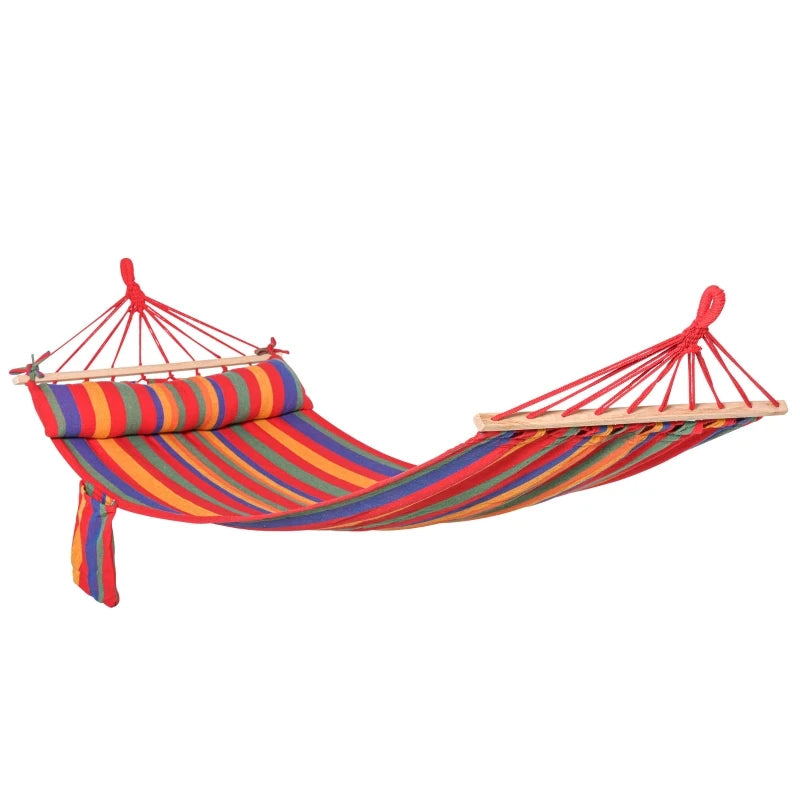 Portable Cotton Hammock Swing Chair with Headrest & Side Pocket - Blue