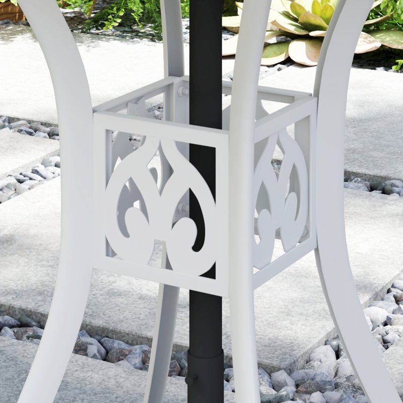 78 cm White Round Garden Dining Table with Parasol Hole - Antique Cast Aluminium Outdoor Table