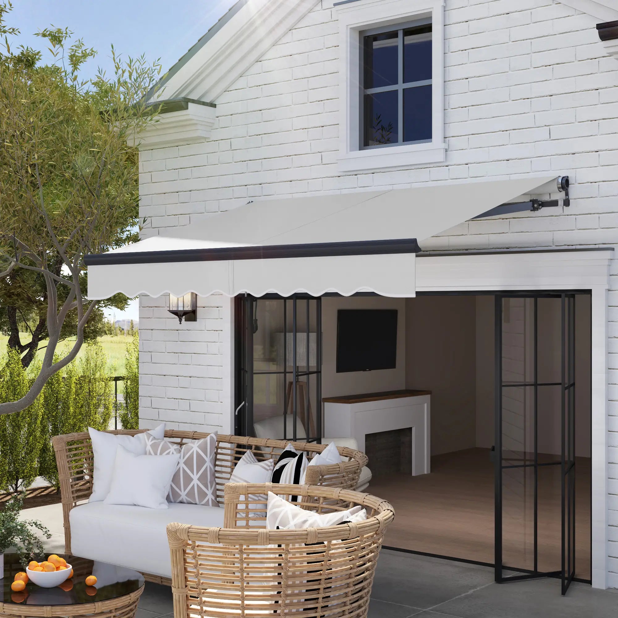 Light Coloured 2.5m x 2m Electric Awning with Remote Controller, Aluminium Frame - Fully Retractable - UV30+ Sun Shade Canopy