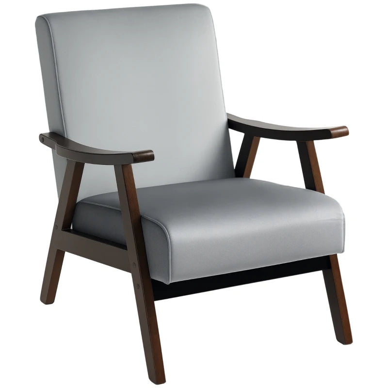 Nordic Accent Chair - Upholstered Velvet Armchair with Solid Wood Frame & Thick Padding for Living Room/Bedroom - Grey