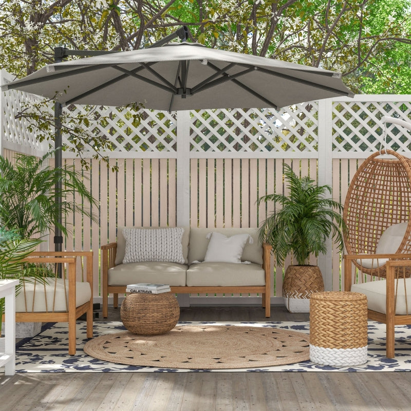 3m Overhanging Parasol with 360° Rotating Movement - Light Grey