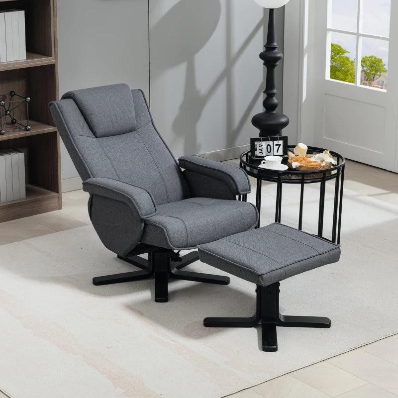 Charcoal Grey Linen Rocker Swivel Recliner Chair with Footstool for Ultimate Comfort