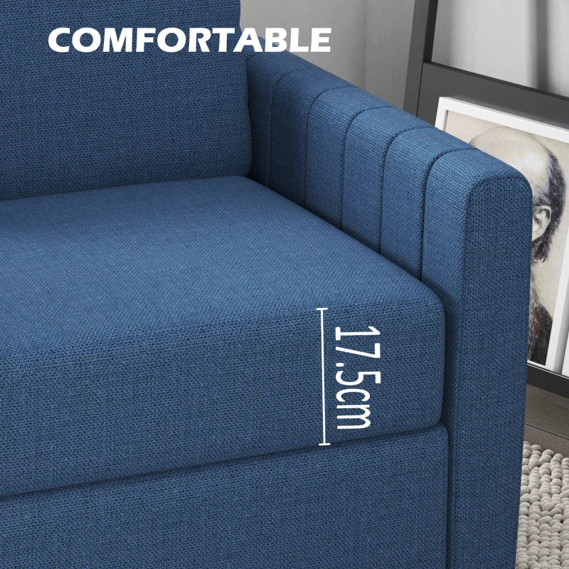 Modern Boxy Two-Seater Sofa in Blue with Linen-Look Fabric for Stylish Living Room