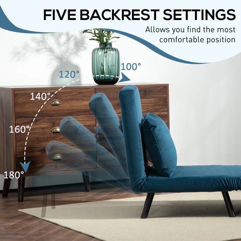 Velvet-Feel Single Chair Bed with Pillow in Navy Blue - Versatile 4-in-1 Design for Comfort and Style