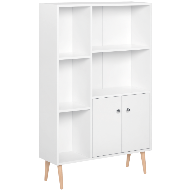 Modern White Sideboard Storage Cabinet with 2 Doors & 5 Compartments - Stylish Wooden Bookcase for Living Room, Bedroom, Kitchen - 80x23x123 cm