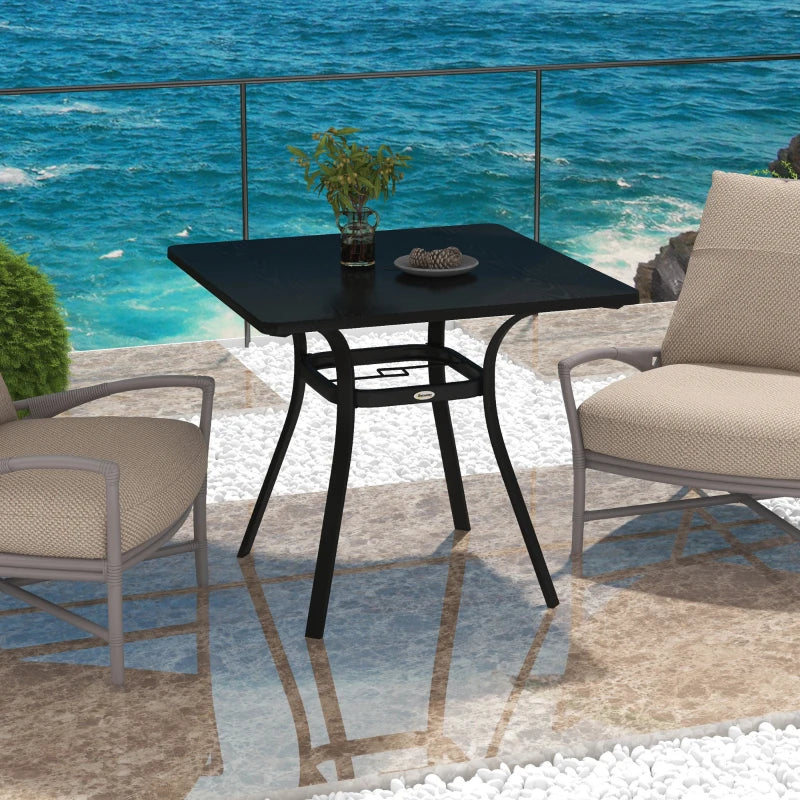 Black 4-Seater Steel Garden Table with Parasol Hole