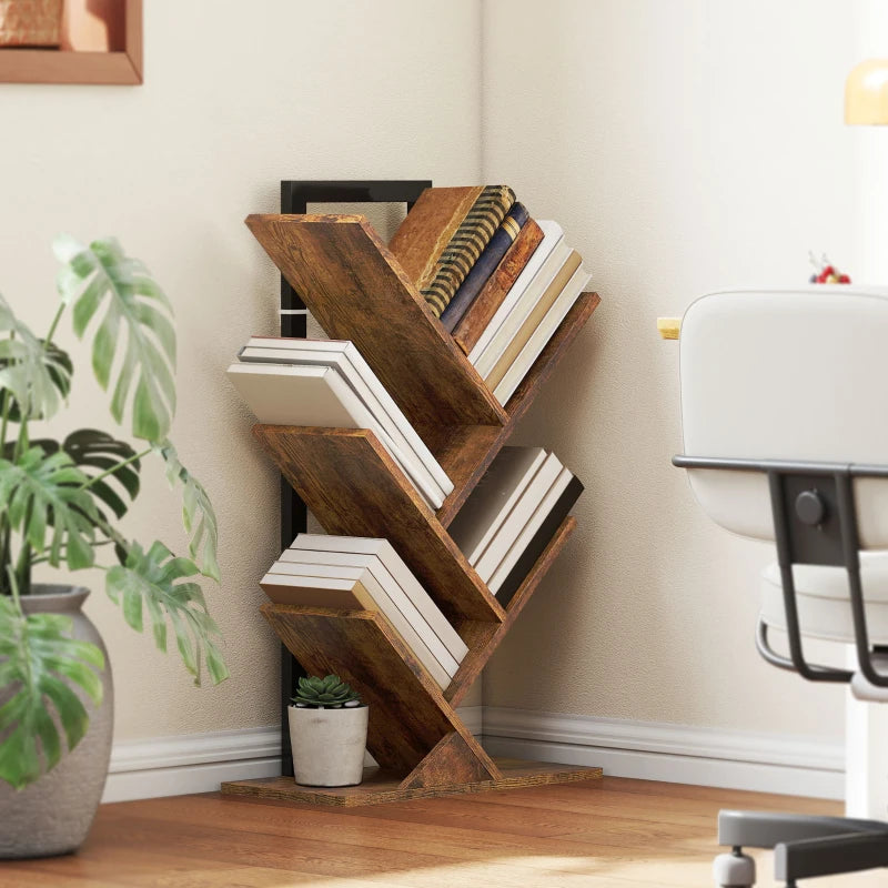 Unique Four-Section Tree Bookcase - Stylish Wood-Effect Storage Solution for Home or Office - Modern Design
