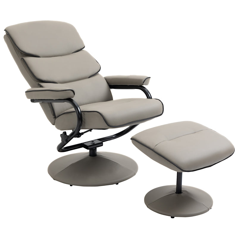 High Back Faux Leather Recliner Chair with Ottoman - 360° Swivel Armchair for Home Office Comfort