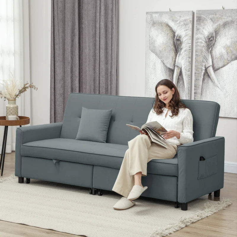 Three-Person Grey Velvet-Feel Sofa Bed for Stylish Living Room Comfort