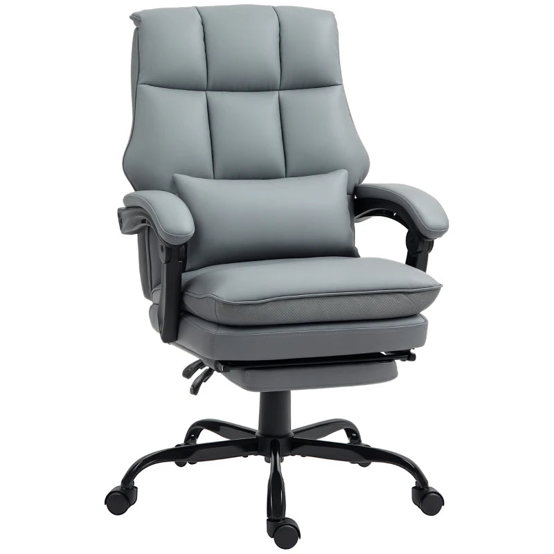 Ergonomic Faux Leather Reclining Office Chair with Footrest - Stylish Grey Comfort for Home & Office