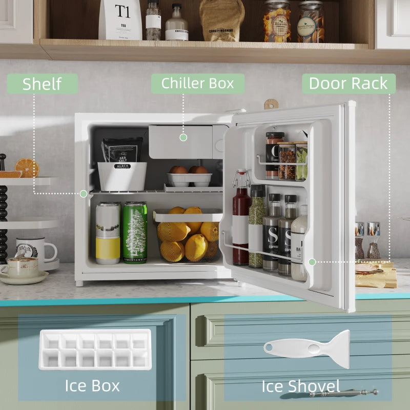 46L Mini Fridge with Ice Box - Compact Table Top Refrigerator, Reversible Door, Adjustable Temp, Cream for Bedroom & Office