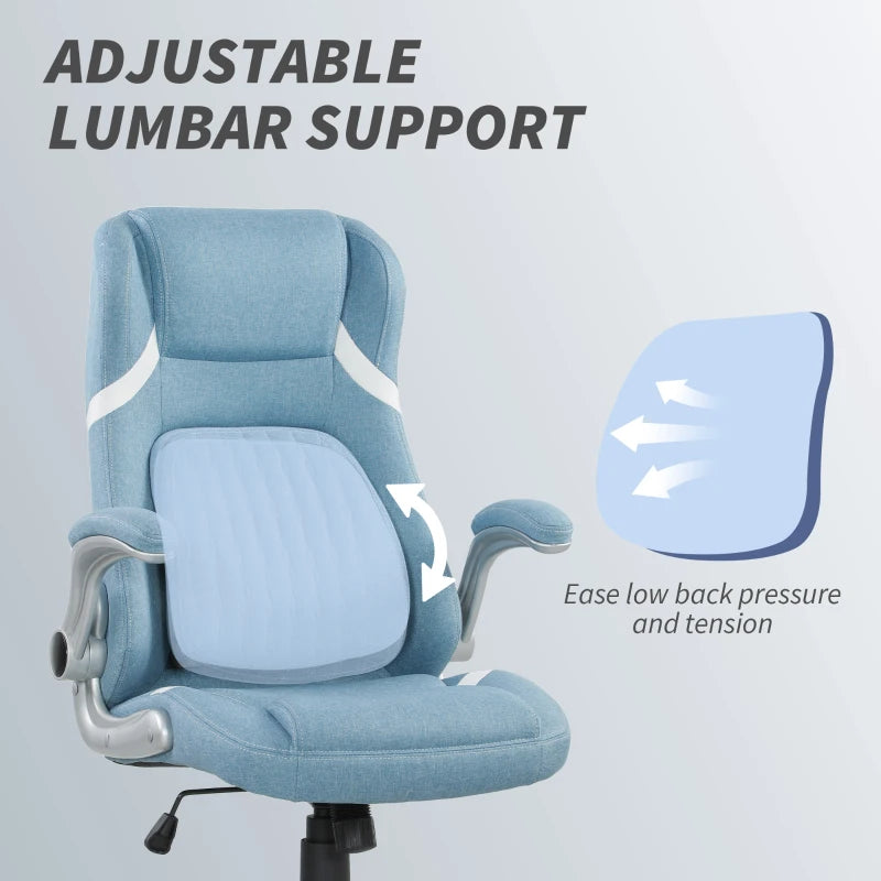 Vinsetto Adjustable Height Linen-Look Office Chair - Stylish Blue Ergonomic Design for Home & Office