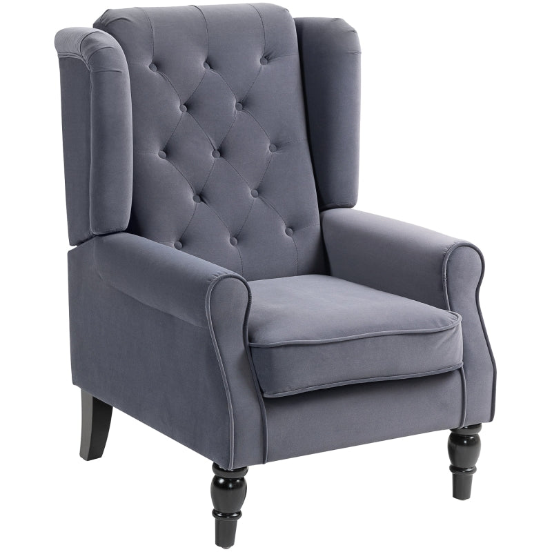 Retro Upholstered Wingback Accent Chair with Button Tufting for Living Room and Bedroom in Charcoal Grey
