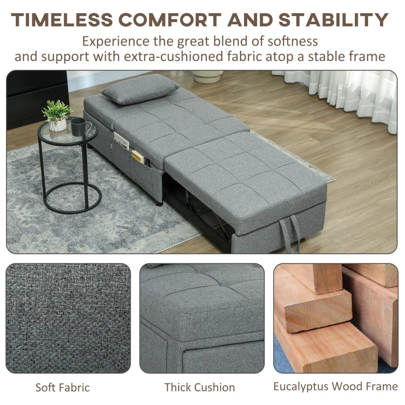 Versatile Dark Grey Four-in-One Sleeper Chair for Compact Living Spaces