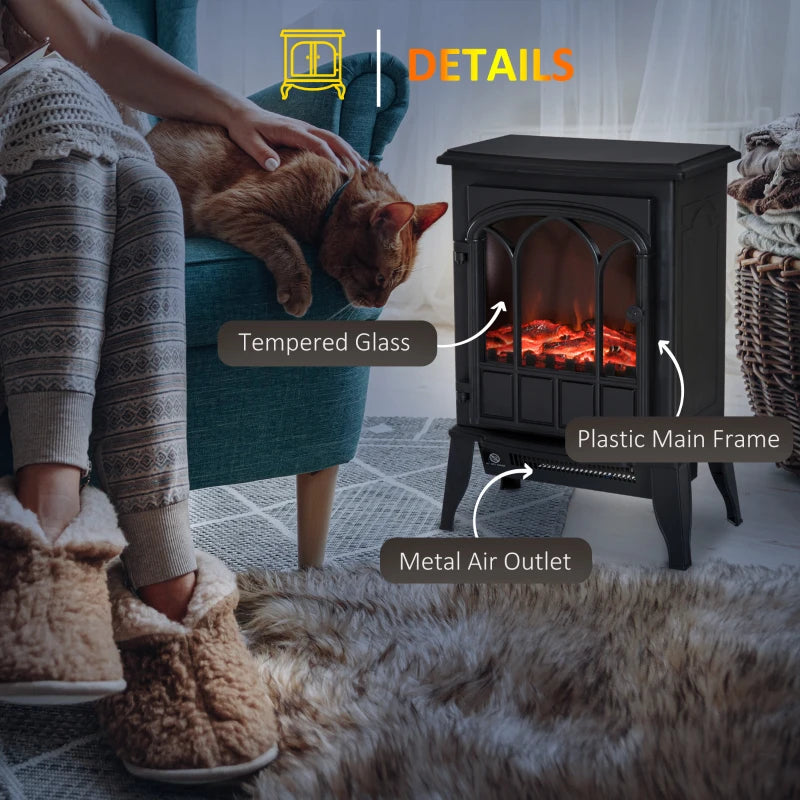 Freestanding Electric Fireplace Heater with LED Flame Effect and Overheating Protection 1000W 2000W Black