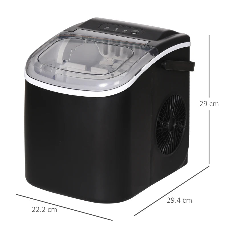Portable Ice Maker Machine 12Kg Daily Production 9 Cubes Ready in 6-12 Minutes Countertop Ice Cube Maker with Scoop and Basket Black