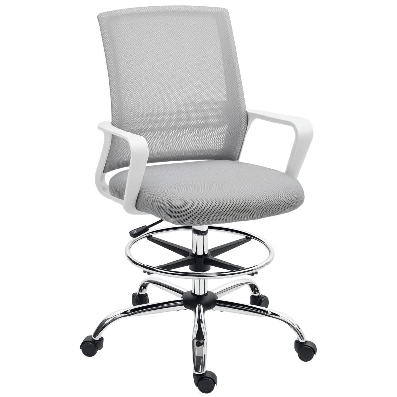 Ergonomic Draughtsman Chair - Mesh Drafting Office Chair with Lumbar Support & Adjustable Foot Ring - Grey