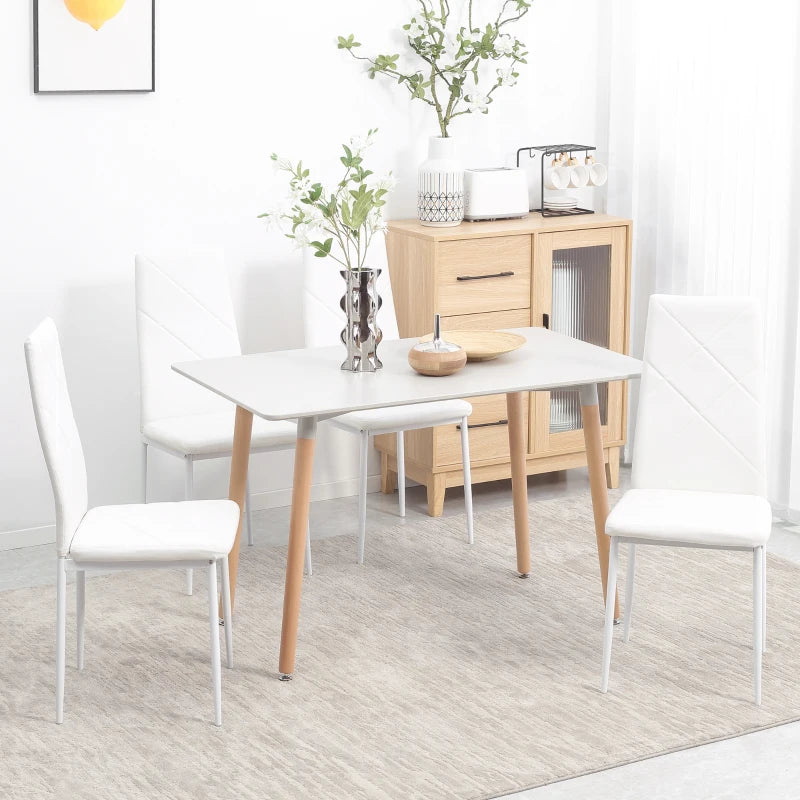 Set of 4 Modern White Faux Leather Dining Chairs - Stylish, Comfortable, Easy to Clean for Dining Room or Kitchen