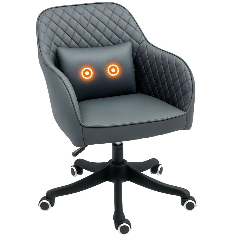 Vinsetto Grey Microfiber Office Chair with Massage Lumbar Pillow, Rolling Wheels - Ideal for Desk, Makeup Vanity & Home Use