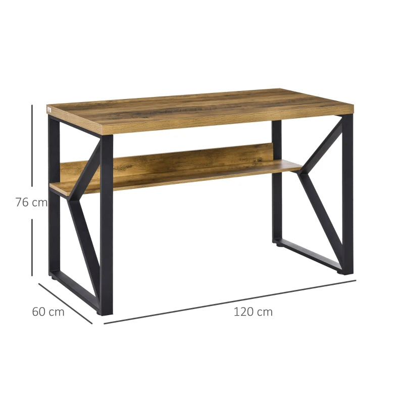 Stylish Computer Desk with Storage Shelf - 120x60x76cm Black Brown Wood Effect Home Office Workstation