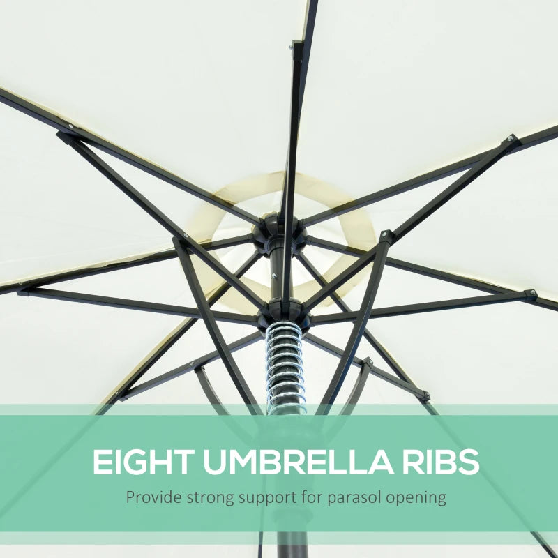 Cream 3m Garden Parasol Umbrella with 8 Ribs - Sun Shade Canopy