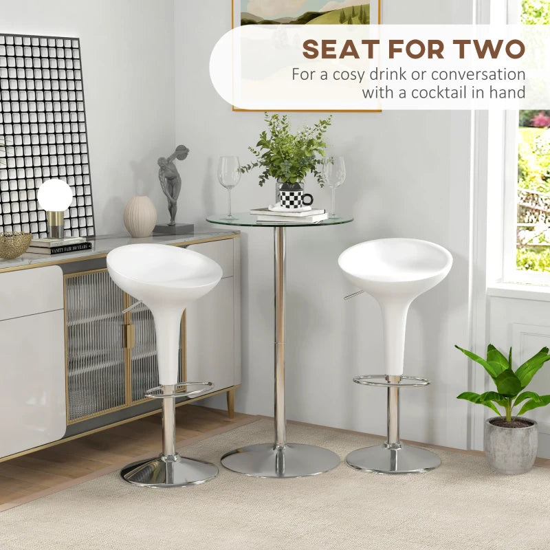 High Top Round Bistro Table for 2 - Tempered Glass Top & Steel Base - Stylish Kitchen Dining Table