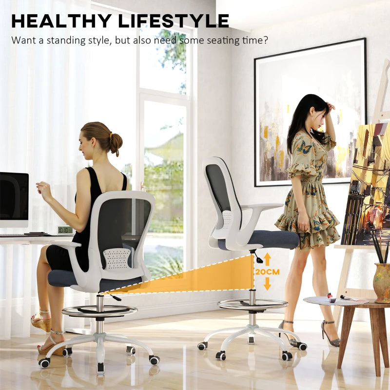 Adjustable Grey Draughtsman Chair with Footrest | 99-119 cm Height | Ergonomic Design for Comfort and Support