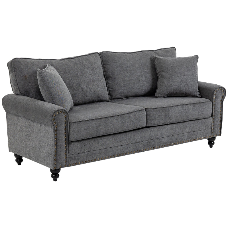Stylish Grey 3 Seater Sofa with Extra Padded Cushions and Rubber Wood Legs for Living Room