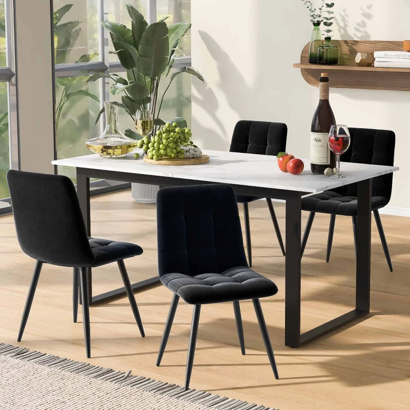 Telescopic Oblong Dining Table - Extendable MDF Marble Top with Iron Legs, 180x80x75 cm, Modern White Design for Dining Room
