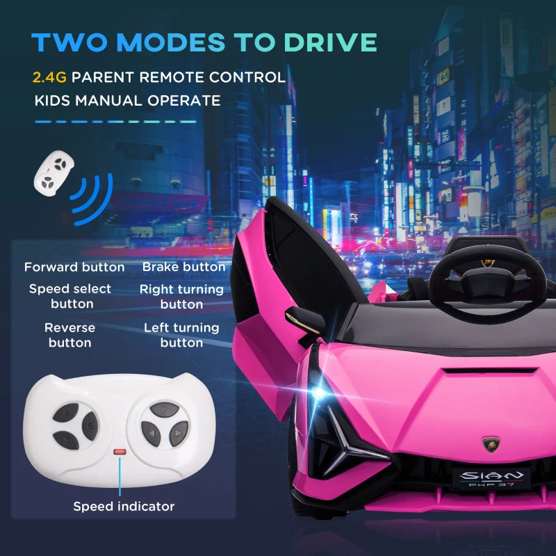 Lamborghini Sian 12V Electric Car for Kids - Licensed Toy with Remote Control, Music, Lights & MP3 - Pink, Ages 3-5