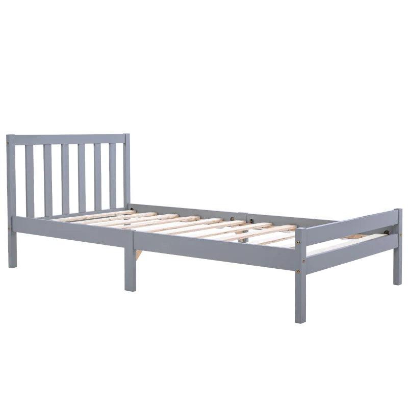 3ft Single Bed Frame with Headboard & Footboard - Easy Assembly Daybed for Teens & Adults - Grey Wood Slat Support 196x94x77 cm