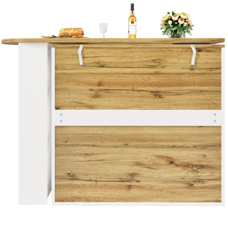 360° Rotating Bar Table with Storage Shelves & Metal Handles - Multi-Functional Dining Table & Sideboard, White, 204L x 39W x 105H cm