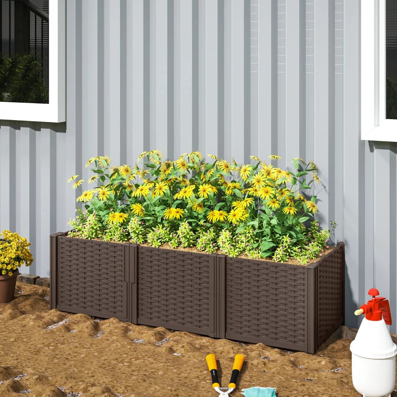 Modular Brown Plastic Raised Garden Bed Kit - 4ft x 2ft Planter Box for Flowers, Vegetables, and Herbs
