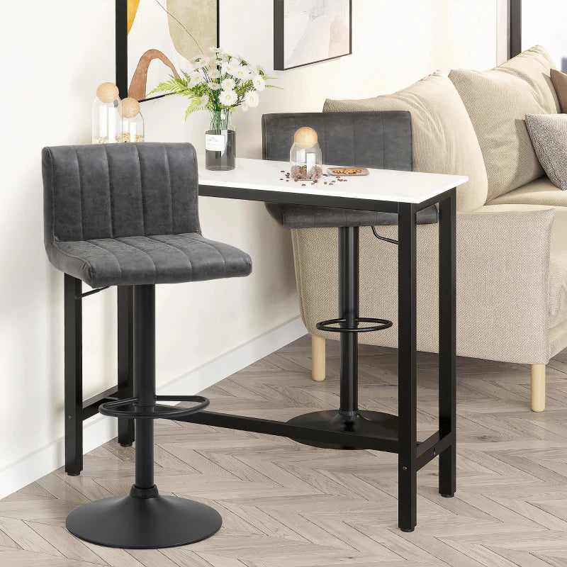 Adjustable Swivel Barstools Set of 2 - Grey PU Leather Counter Chairs with Footrest & Gas Lift