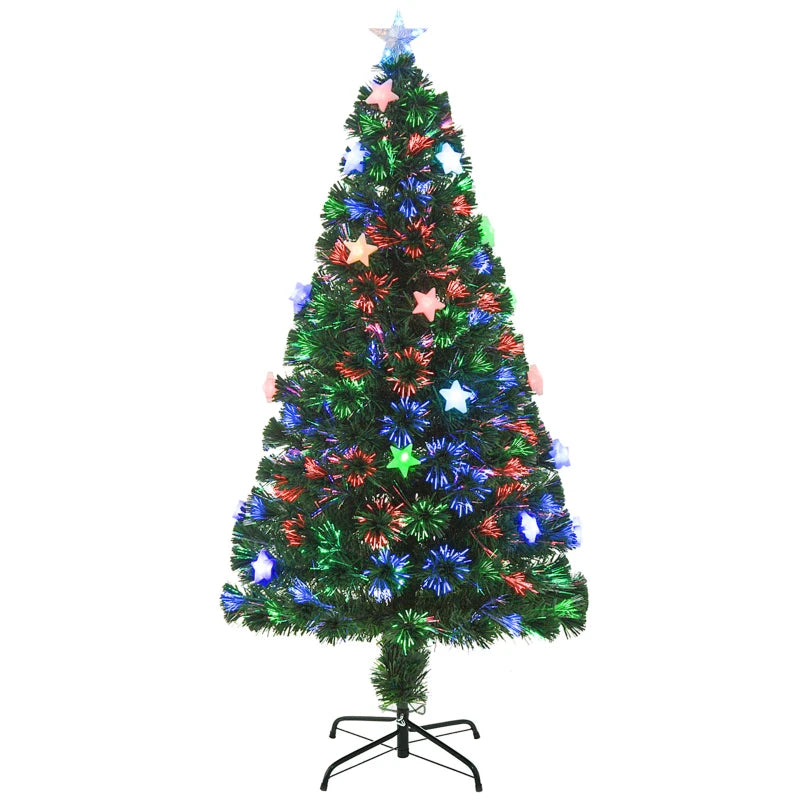 5FT Prelit Artificial Christmas Tree with Fibre Optic Star & LED Lights - Green Holiday Decoration for Indoor Parties
