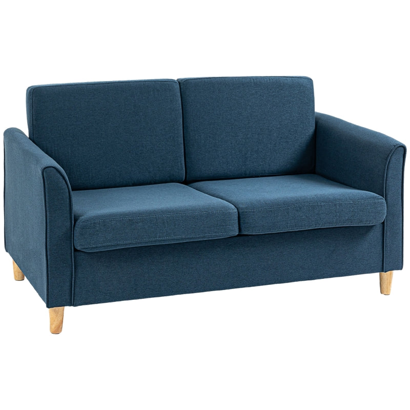 Modern Compact Loveseat Sofa for Living Room with Wooden Legs and Armrests in Blue