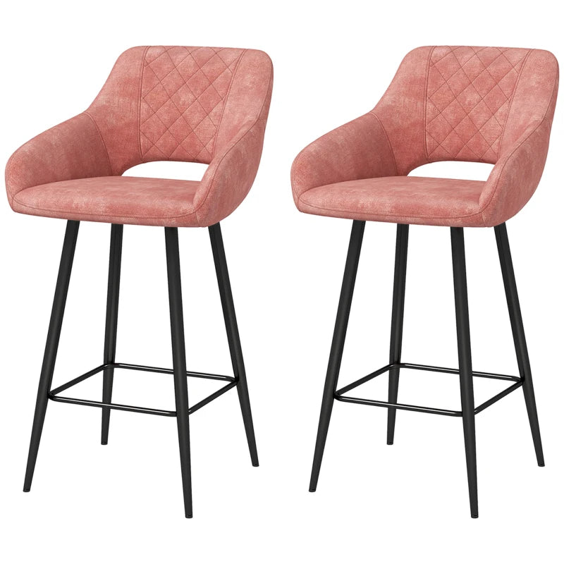 Set of 2 Pink Velvet-Feel Bar Stools - Stylish Modern Seating for Kitchen, Dining Room, or Home Bar