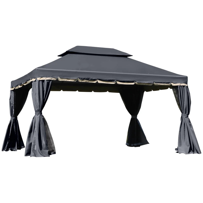 3 x 4m Black Aluminium Garden Gazebo Canopy Shelter Pavilion Tent with Nets and Curtains for Outdoor Parties