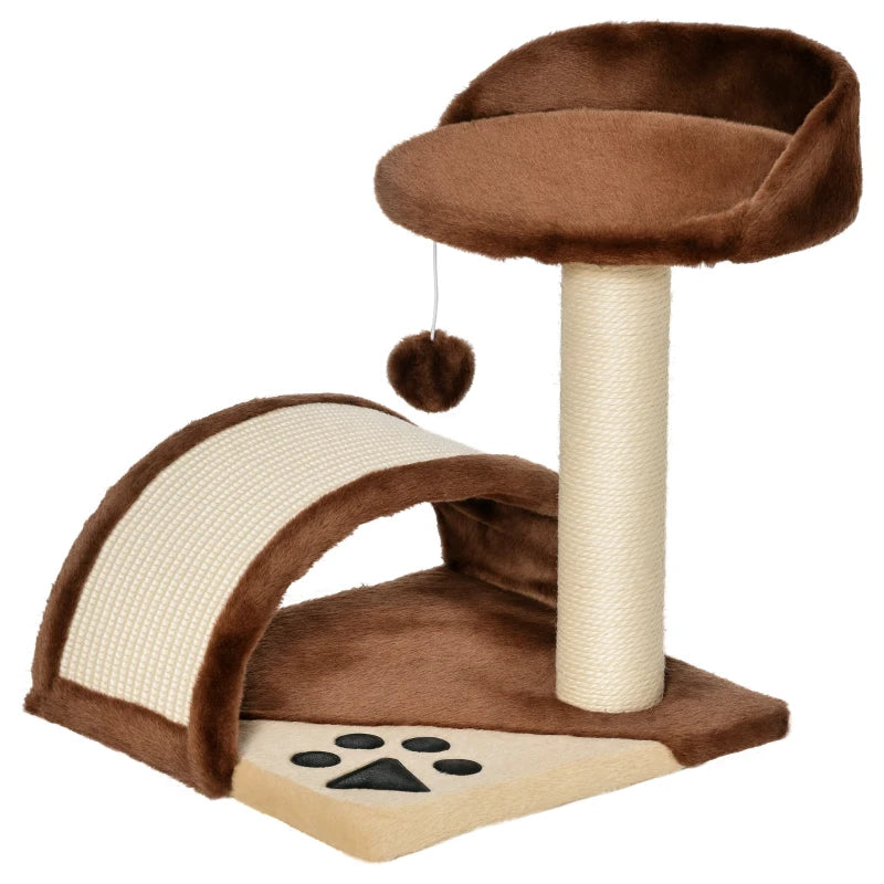 Brown Cat Tree Scratching Post - Kitten Activity Centre with Climber & Hanging Ball - Durable Scratcher for Cats